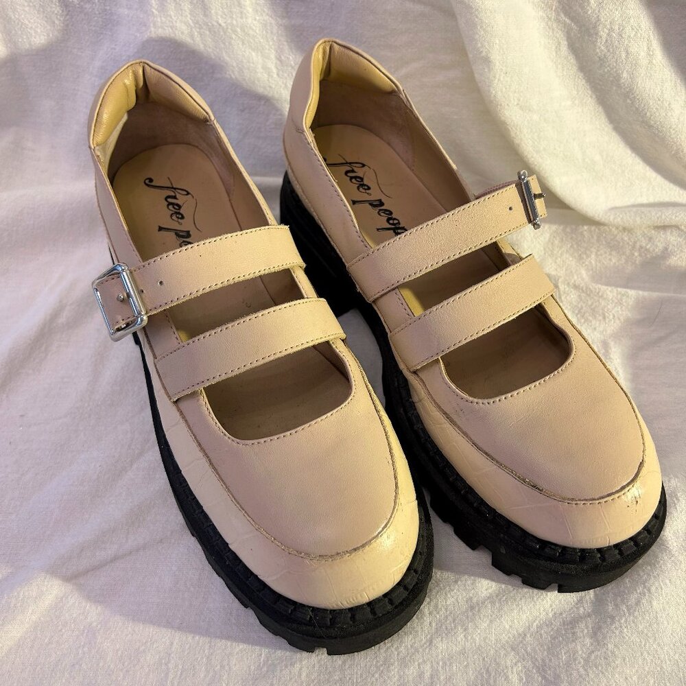 Free People Stella Mary Jane Platform Shoes Size 8 Chunky Heel Retro Boho Style